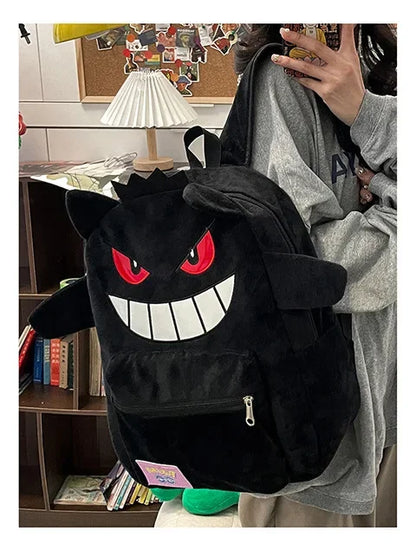 Gengar Plush Backpack Anime Pokemon School Bag Large Capacity Soft Stuffed Animal Shoulder Bag for Boys Girls Birthday Gift