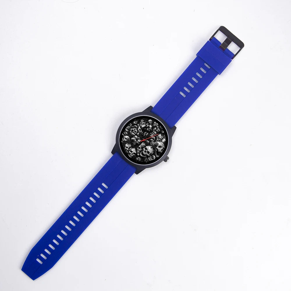 Skeleton Skull Dial Gentleman Quartz Watch Men Personalized Wristwatch Black Fashion Souvenir Gift For Male Friend Husband