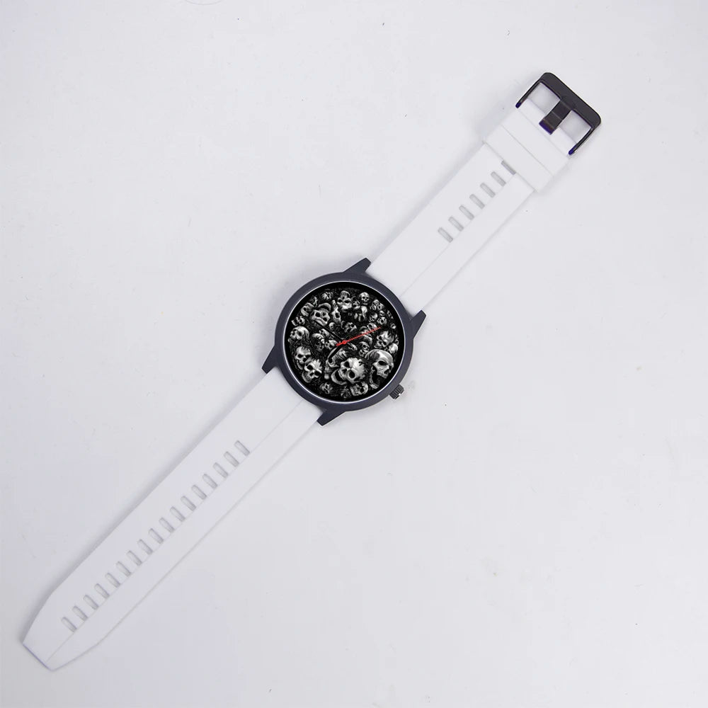 Skeleton Skull Dial Gentleman Quartz Watch Men Personalized Wristwatch Black Fashion Souvenir Gift For Male Friend Husband