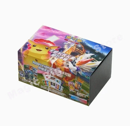 Pokemon trading card game box featuring Pikachu and Cinderace against a purple and blue background.