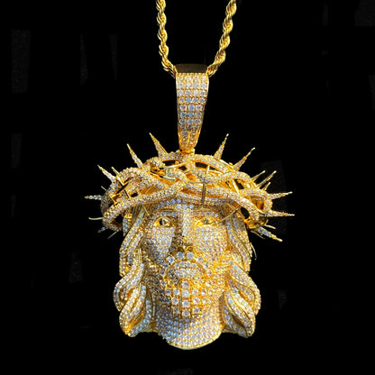 Aokaishen Iced Out Ratten Jesus Necklace Pendant for Men Prong Setting Cubic Zirocnia Hip Hop Jewelry