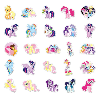 A collection of colorful My Little Pony stickers featuring various characters in playful poses.