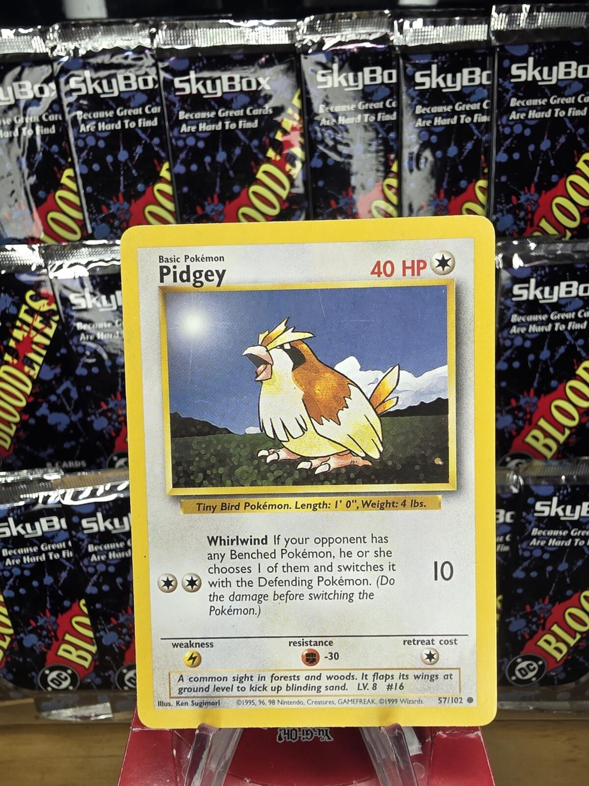 Vintage Base Set 1 Pokemon Pidgey Card - Yellow Border, White Text Panel
