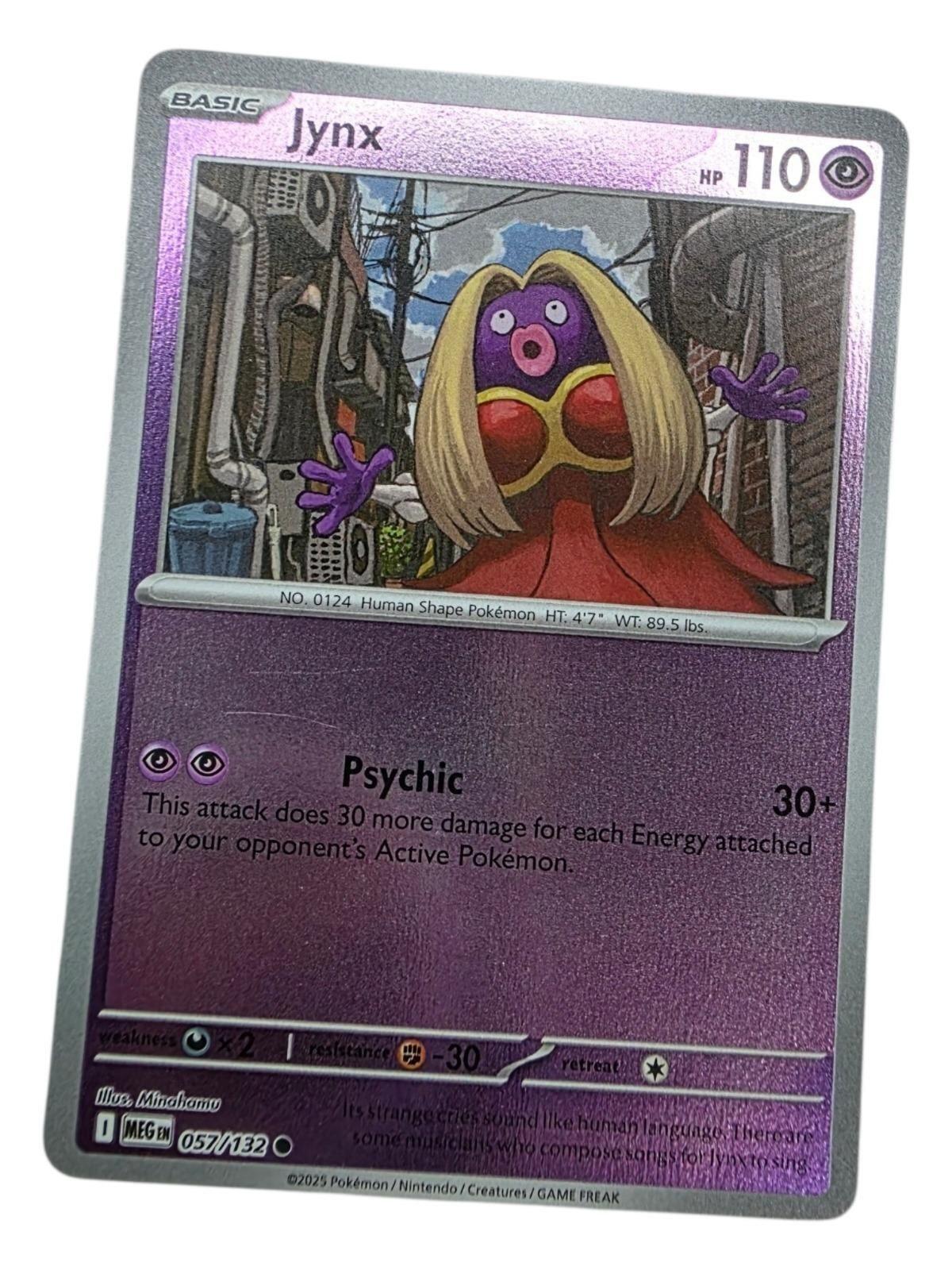 Jynx Psychic Pokémon trading card showing Jynx in an alleyway with blonde hair and red dress.