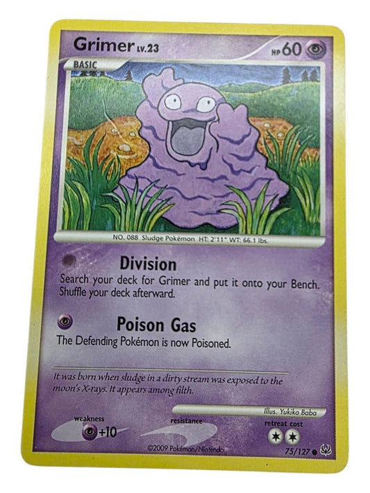 Grimer 75/127 Pokémon card with purple Grimer character illustration.