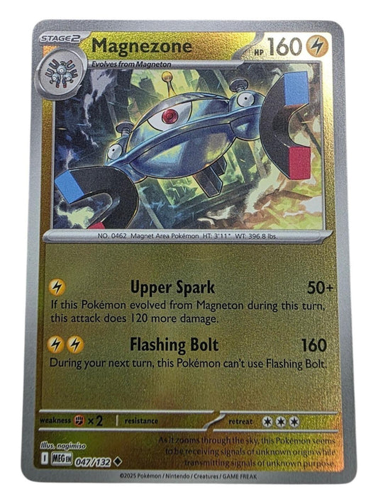 Magnezone Pokémon trading card, Stage 2 electric type with 160 HP and Upper Spark attack.
