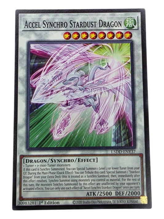 Yu-Gi-Oh! card Accel Synchro Stardust Dragon, 1st Edition Common.