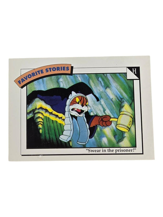 1991 Disney "Favorite Stories" trading card showing a tiger dressed as a judge holding a yellow mallet.