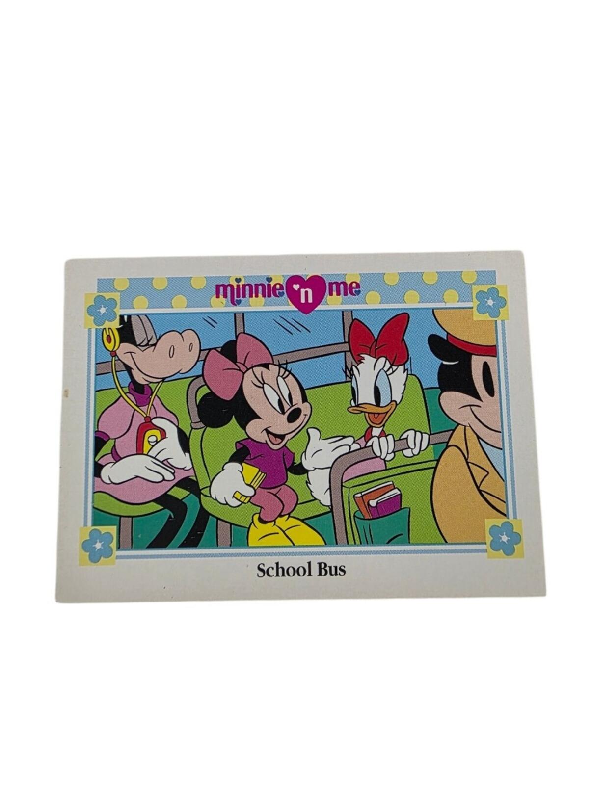 1991 Disney Minnie 'n Me Card — Pink, Yellow & Blue School Bus Scene