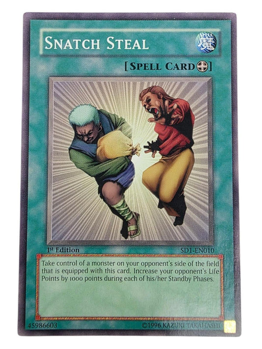 Snatch Steal Yu-Gi-Oh! spell card featuring two figures struggling over a bag.