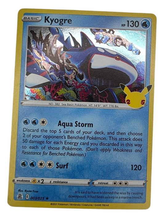 Kyogre Holo Rare Celebrations 003/025 Pokémon card.