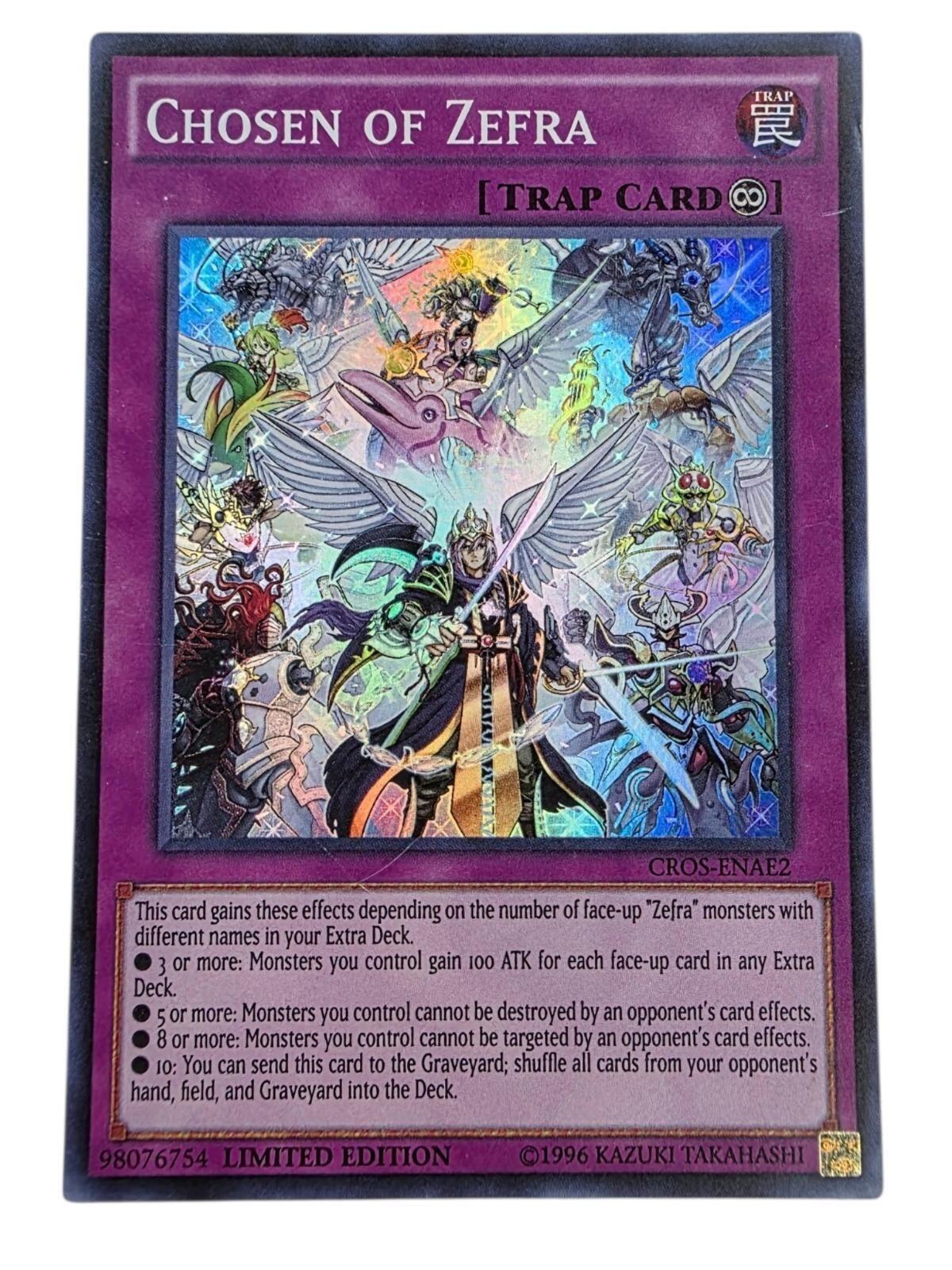 Chosen of Zefra Super Rare Trap Card from Crossed Souls with holographic artwork.