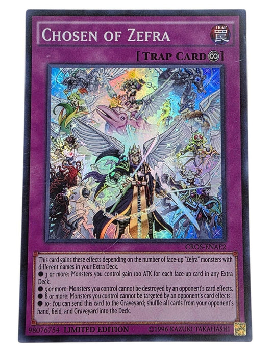 Chosen of Zefra Super Rare Trap Card from Crossed Souls with holographic artwork.