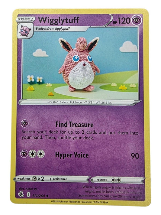 Wigglytuff Uncommon 111/264 Pokémon card featuring a crocheted pink Wigglytuff.