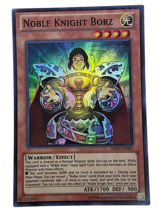 Noble Knight Borz Super Rare Yu-Gi-Oh! card featuring a foil illustration.
