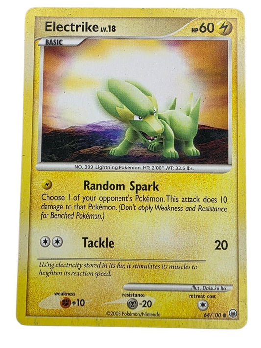 Electrike 64/100 Majestic Dawn Pokemon card with yellow border.
