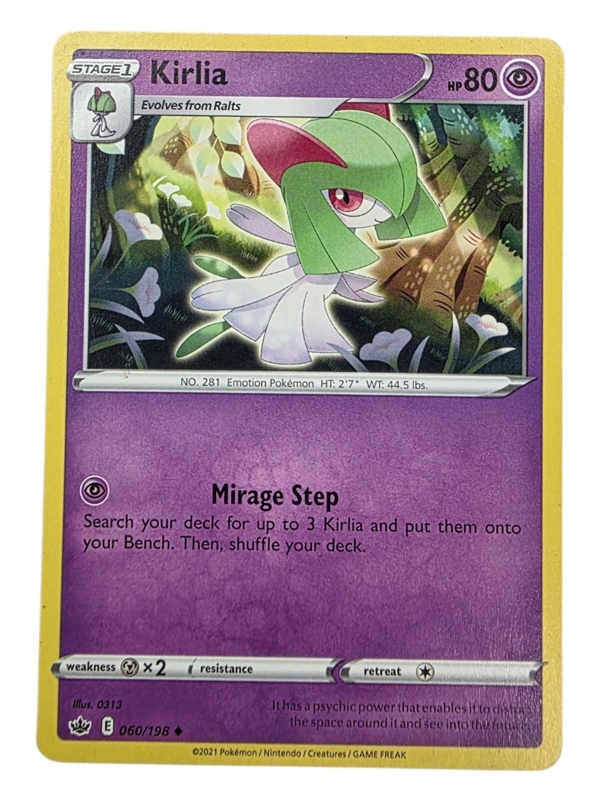 Kirlia Uncommon Pokémon card from the Chilling Reign expansion, showing artwork of Kirlia in a forest.