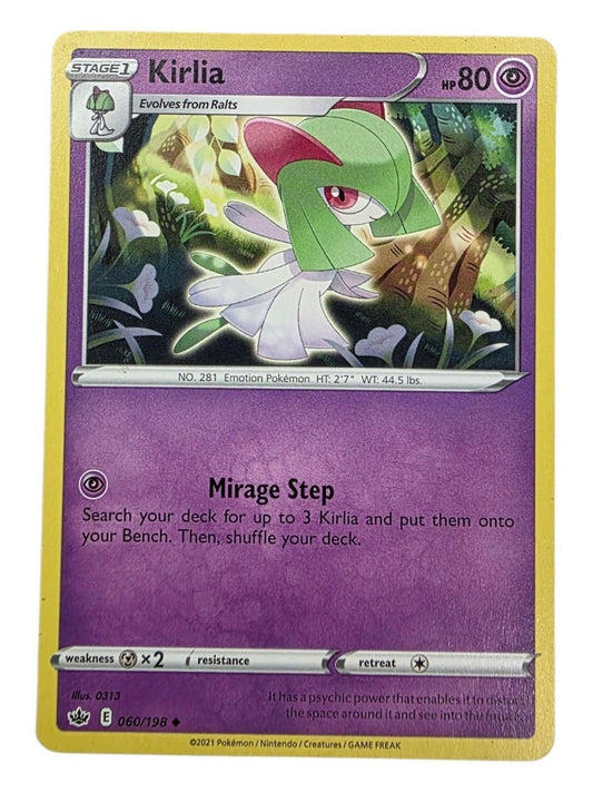 Kirlia Uncommon Pokémon card from the Chilling Reign expansion, showing artwork of Kirlia in a forest.