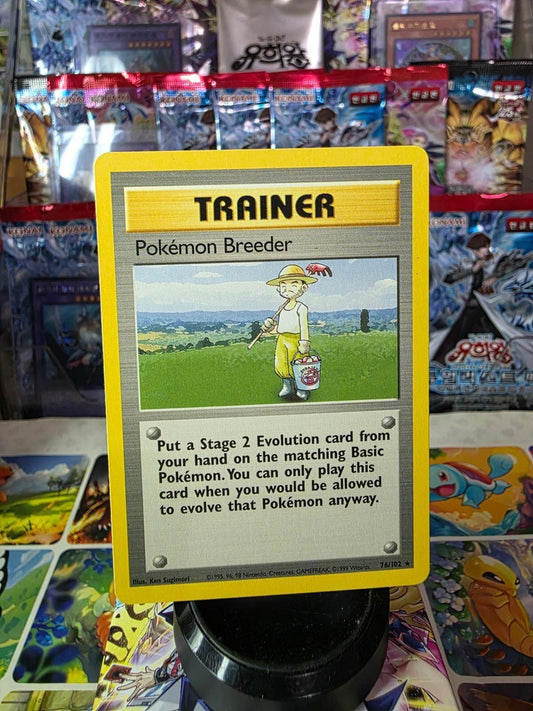Pokemon Breeder Trainer card from Base Set 2 with yellow border and character art.