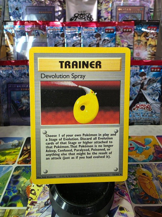Base Set Devolution Spray 072/102 shadowless Trainer Pokémon card with yellow border.