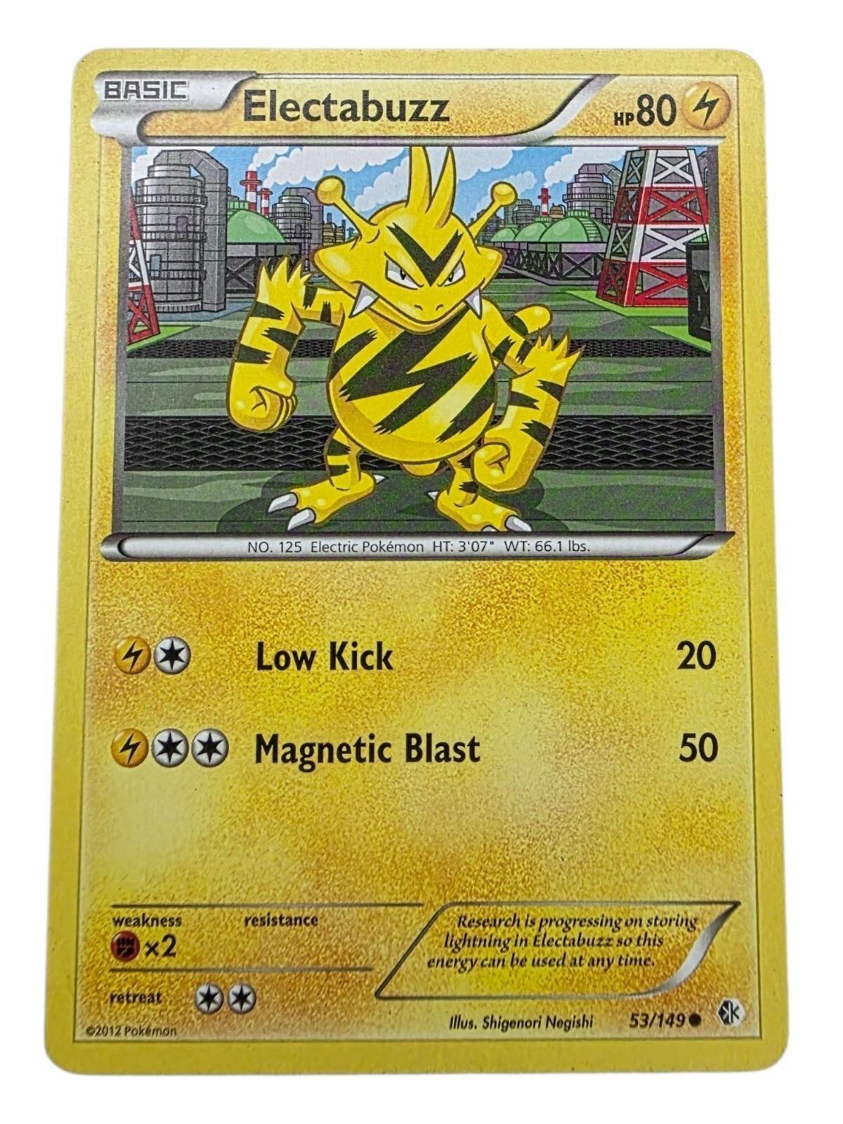 Electabuzz 53/149 Pokemon card from Boundaries Crossed with 80 HP and Low Kick attack.