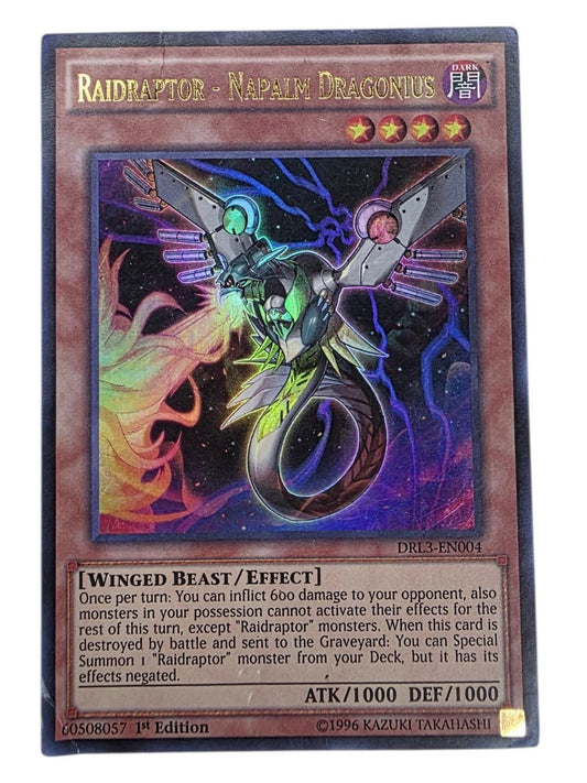 Raidraptor - Napalm Dragonius 1st Edition Yu-Gi-Oh! trading card.