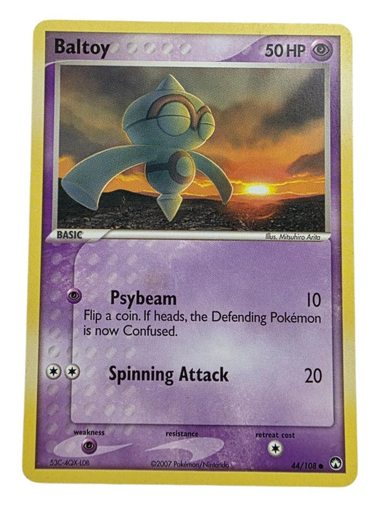 Baltoy 44/108 Power Keepers Pokémon card featuring Psybeam and Spinning Attack.