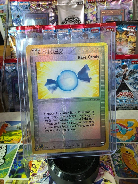 Rare Candy 82/95 League Promo Pokemon trainer card in a clear protective toploader.