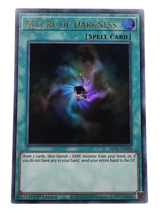 Allure of Darkness Yu-Gi-Oh! Spell card featuring swirling colorful nebula art and card effect text.
